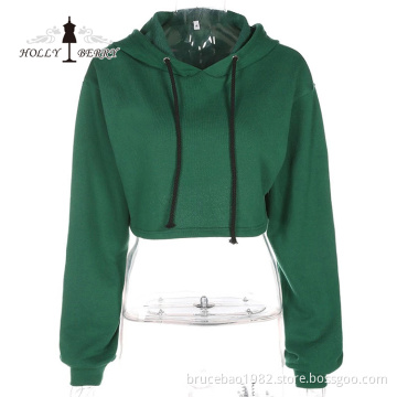 Hooded Midriff-baring Cotton Casual Short Sports Pullover